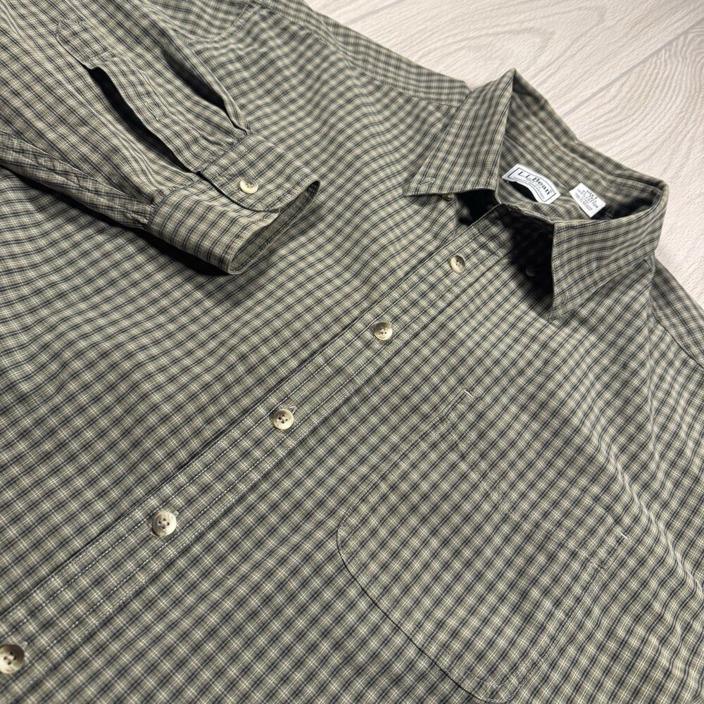 LL Bean LS Button Down Shirt Men’s XL Tall Green Plaid Outdoors Hiking Camping